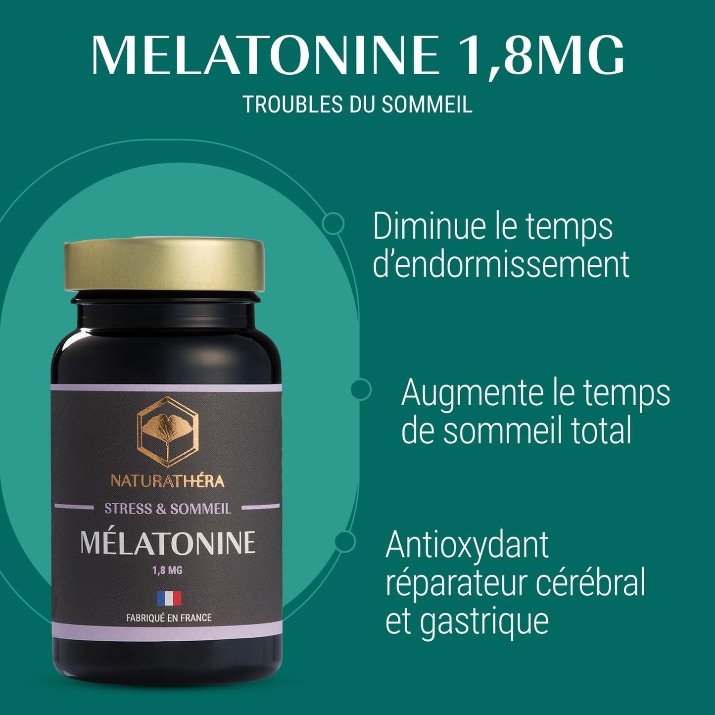 MÉLATONINE 1,8MG - Dosage Fort - Complément Alimentaire Réveils Nocturnes Insomnies Difficultés D'Endormissement - 90 Gélules - Fabriqué En France - Vegan - Sans Additifs Allergènes OGM