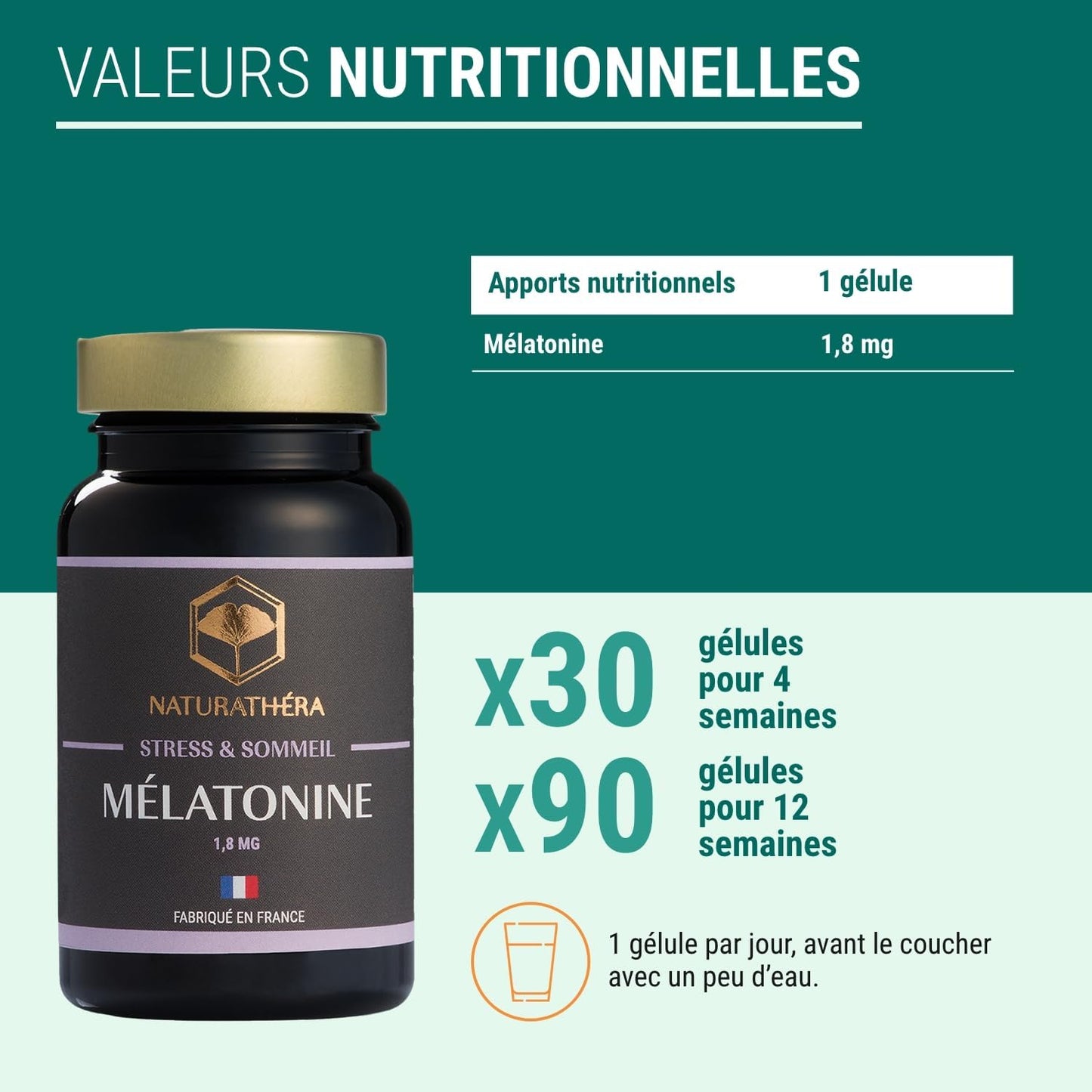 MÉLATONINE 1,8MG - Dosage Fort - Complément Alimentaire Réveils Nocturnes Insomnies Difficultés D'Endormissement - 90 Gélules - Fabriqué En France - Vegan - Sans Additifs Allergènes OGM