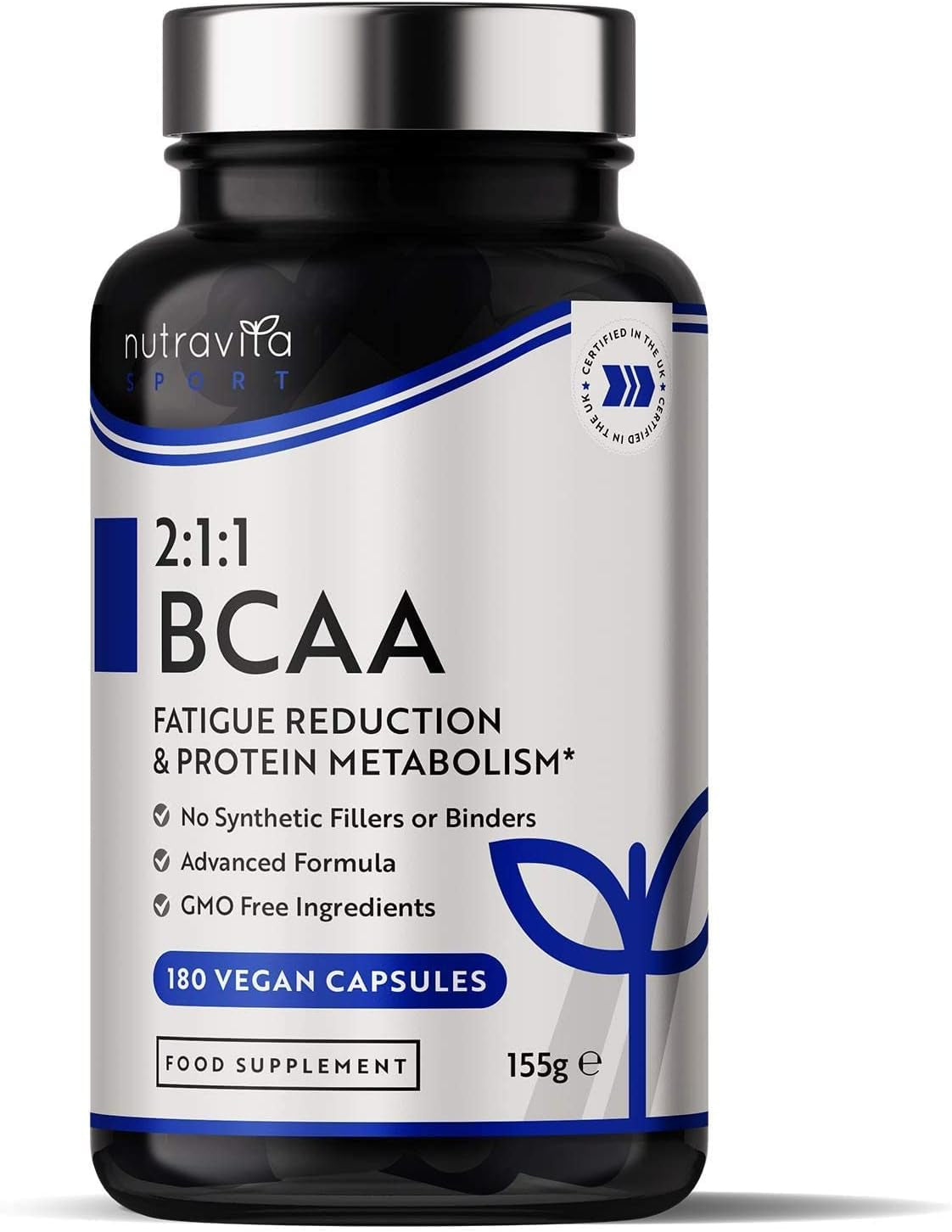 BCAA Haute Résistance 1000Mg 2:1:1 - Supplément Sport - Leucine, Isoleucine Et Valine Avec Vitamines B6 Et B12 Ajoutées - Réduction De La Fatigue - 180 Capsules Végan - Fabriqué Par