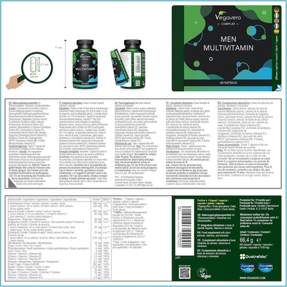 Multivitamines Et Minéraux Pour HOMME | Prostate + Santé Cardiaque | SANS ADDITIFS | Extrait Ail + Saw Palmetto | Avec 17 Mineraux + Vitamines | VEGAN | 60 Gélules | ®