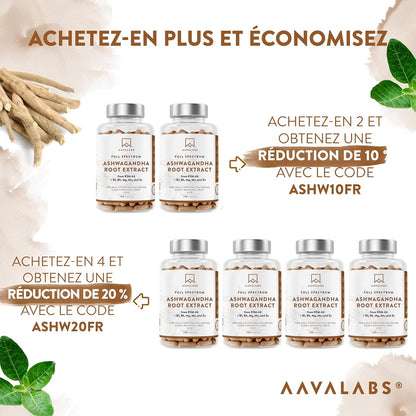 Ashwagandha KSM-66 1000Mg, Vitamine B6, Vitamine B1, Zinc, Magnesium, Manganese - Extrait De Racine Ashwagandha, Bio Poivre Noir - Ashwaganda (Ginseng Indien) Extra Fort 5% Withanolides - 120 Gélules